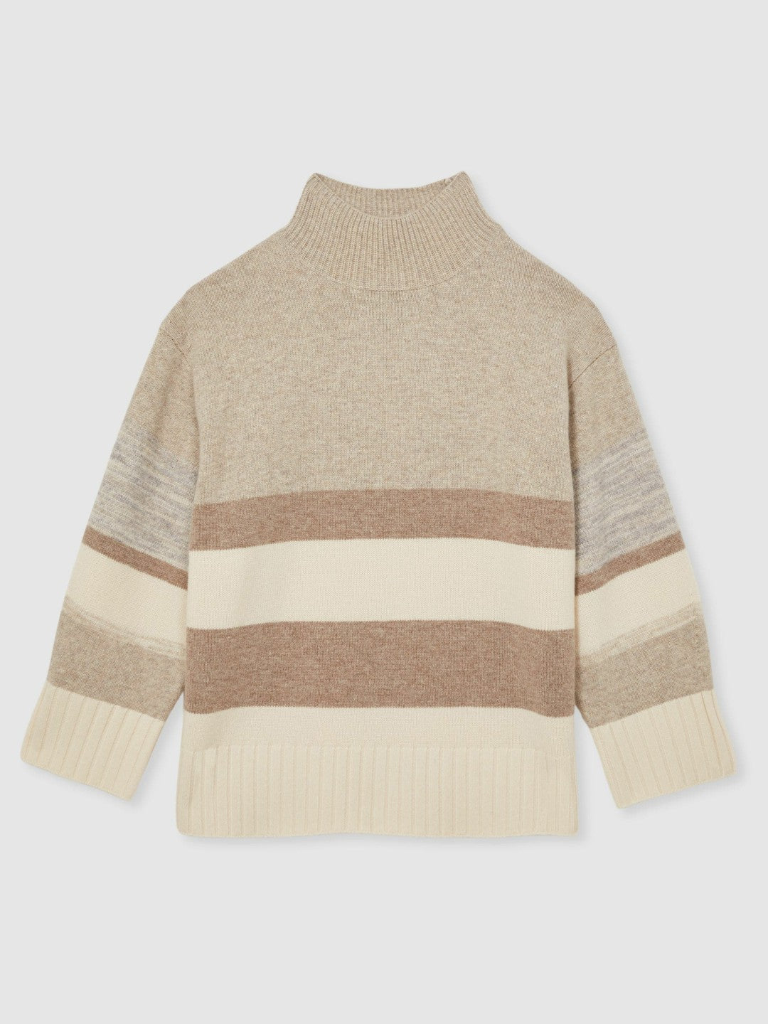 Wool Funnel-Neck Striped Jumper Neutral | Women