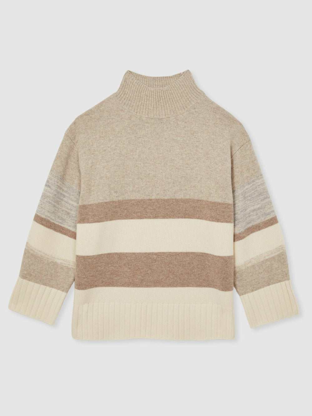 Wool Funnel-Neck Striped Jumper Neutral | Women