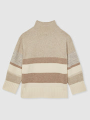 Wool Funnel-Neck Striped Jumper Neutral | Women