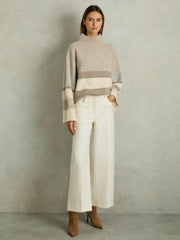 Wool Funnel-Neck Striped Jumper Neutral | Women