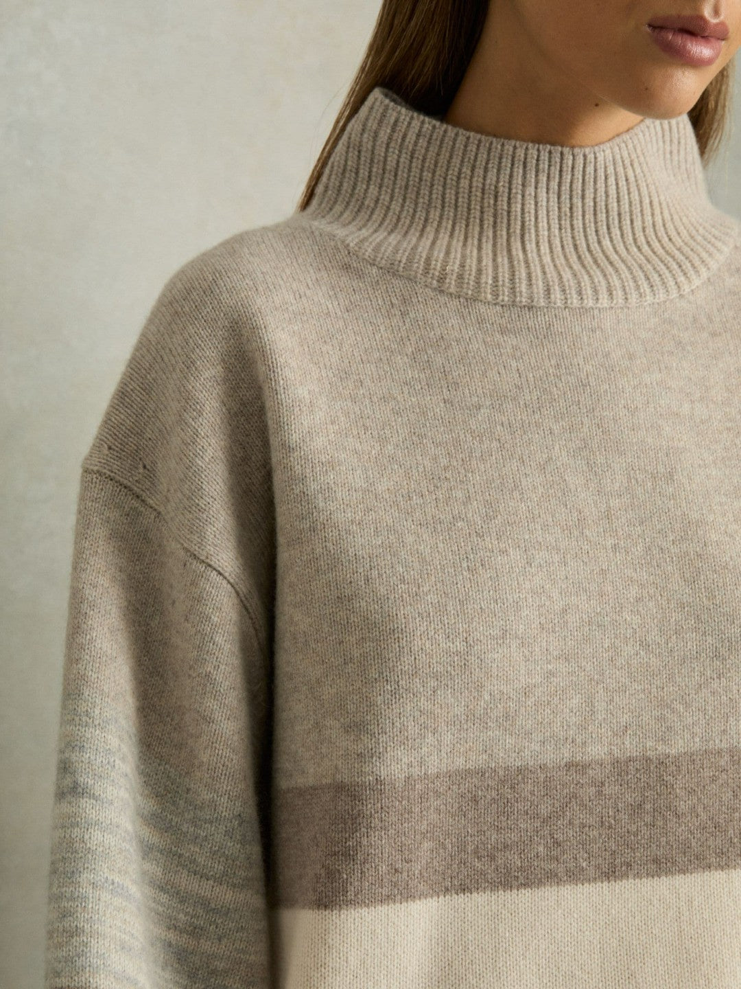 Wool Funnel-Neck Striped Jumper Neutral | Women
