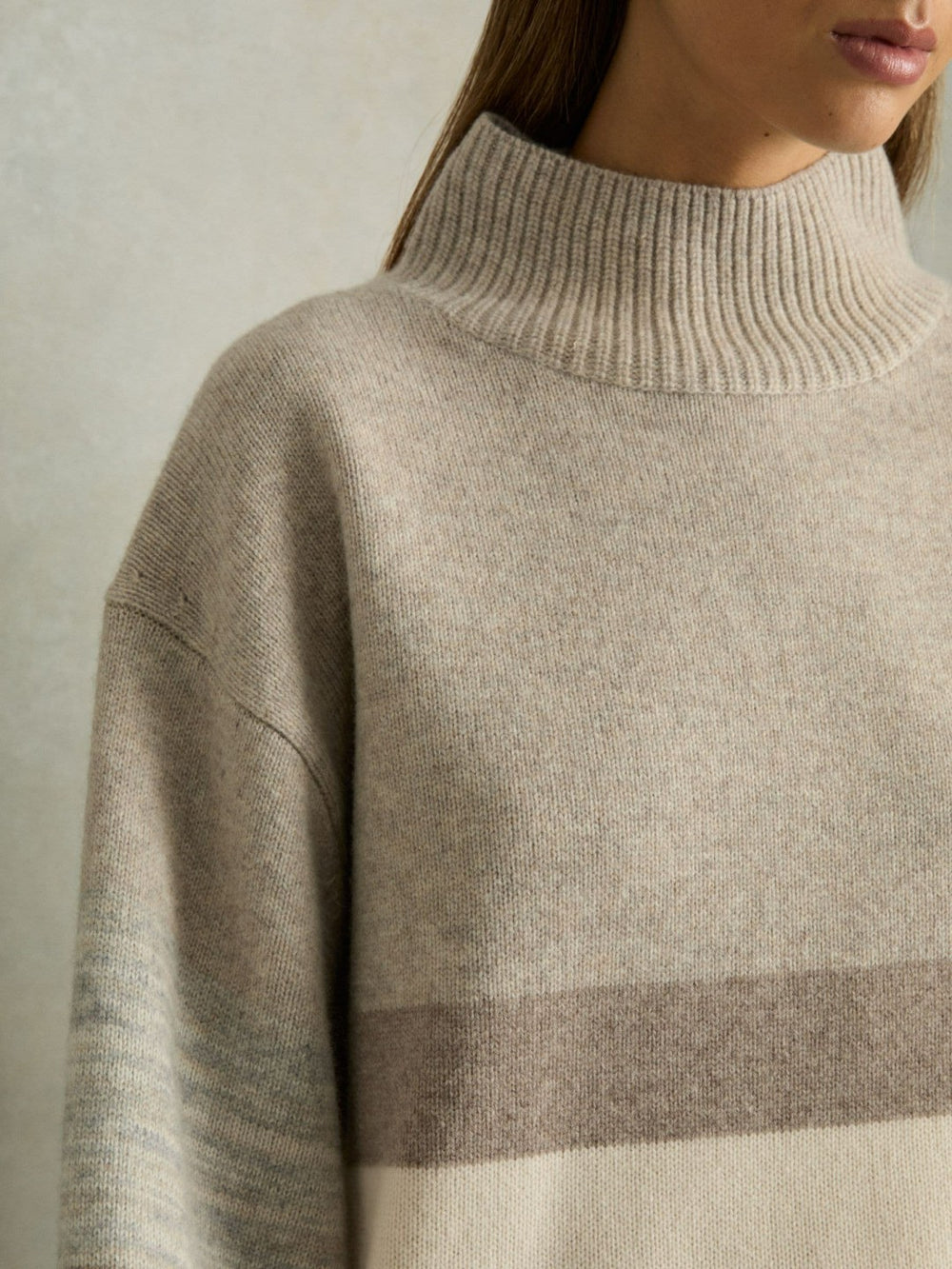 Wool Funnel-Neck Striped Jumper Neutral | Women