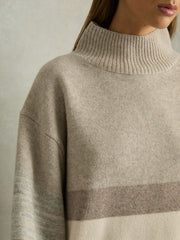 Wool Funnel-Neck Striped Jumper Neutral | Women