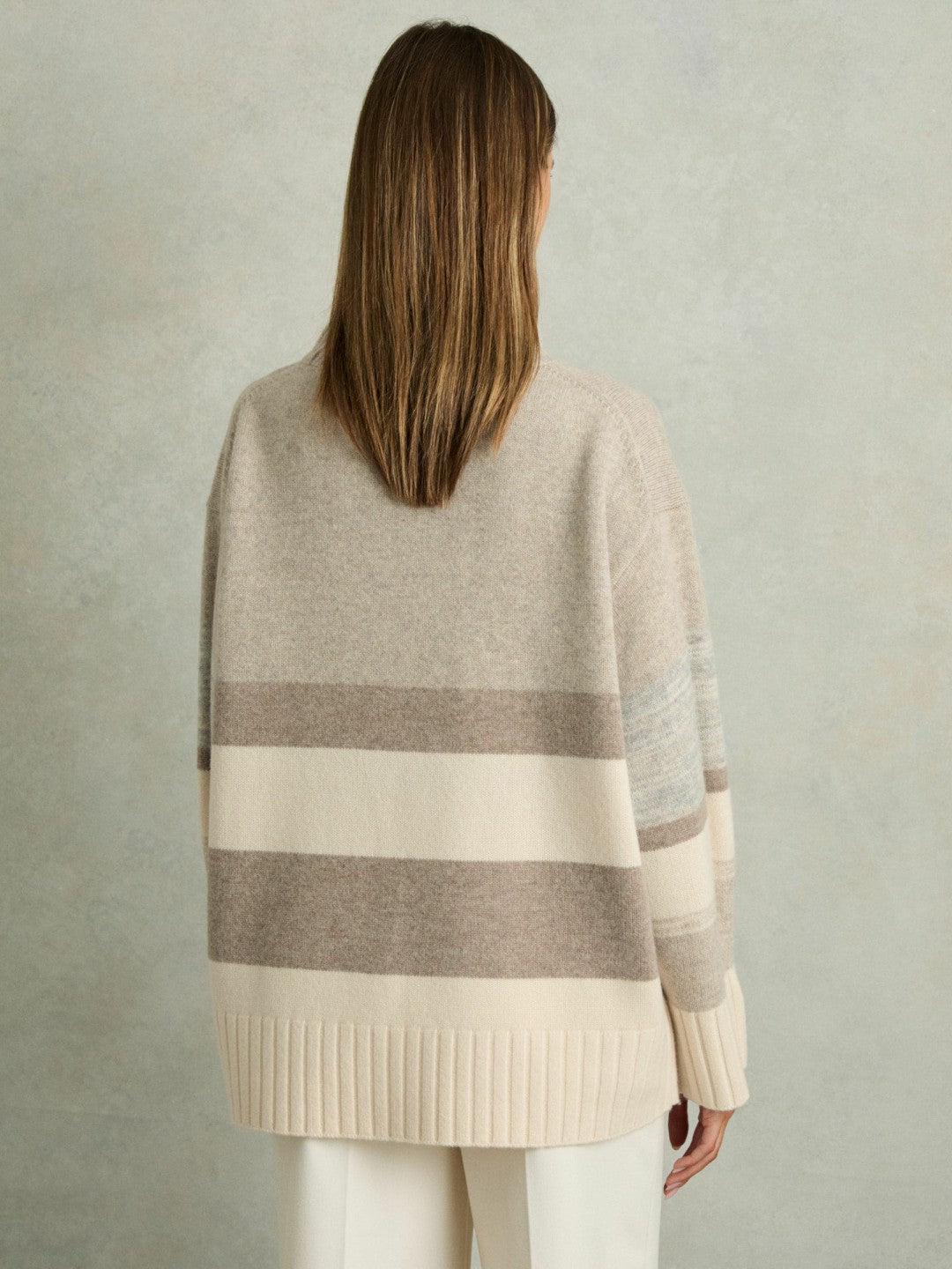 Wool Funnel-Neck Striped Jumper Neutral | Women