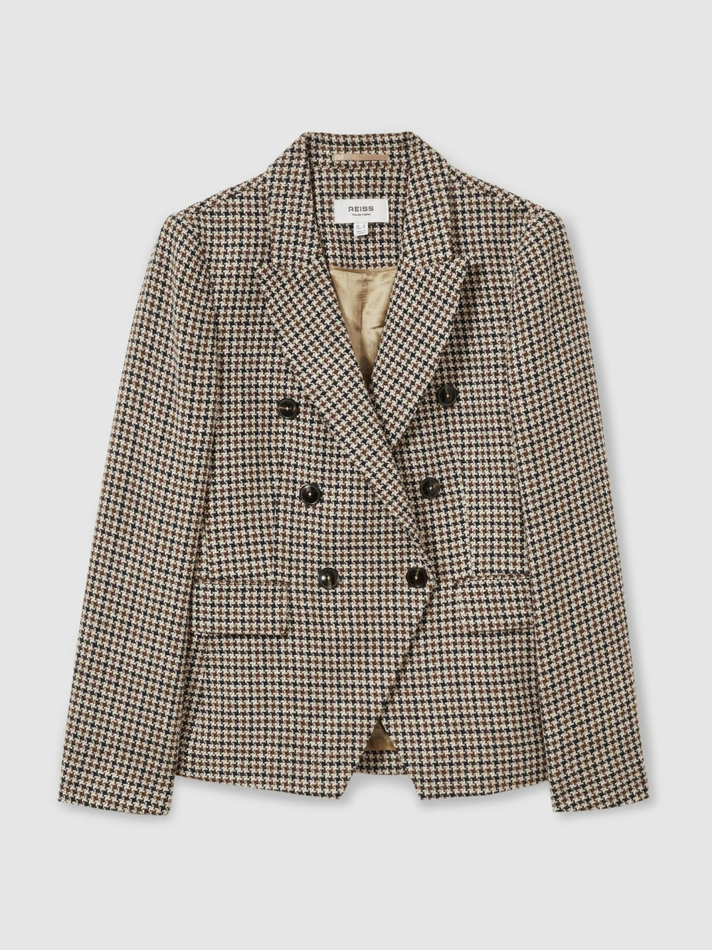 Petite Cotton-Linen Double-Breasted Houndstooth-Check Blazer Navy Neutral Check | Women