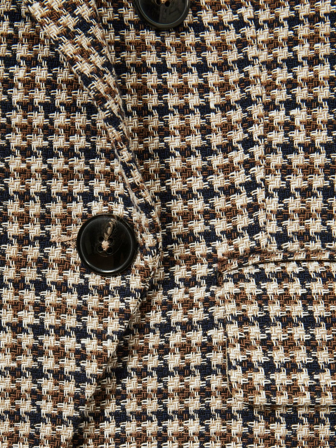 Petite Cotton-Linen Double-Breasted Houndstooth-Check Blazer Navy Neutral Check | Women