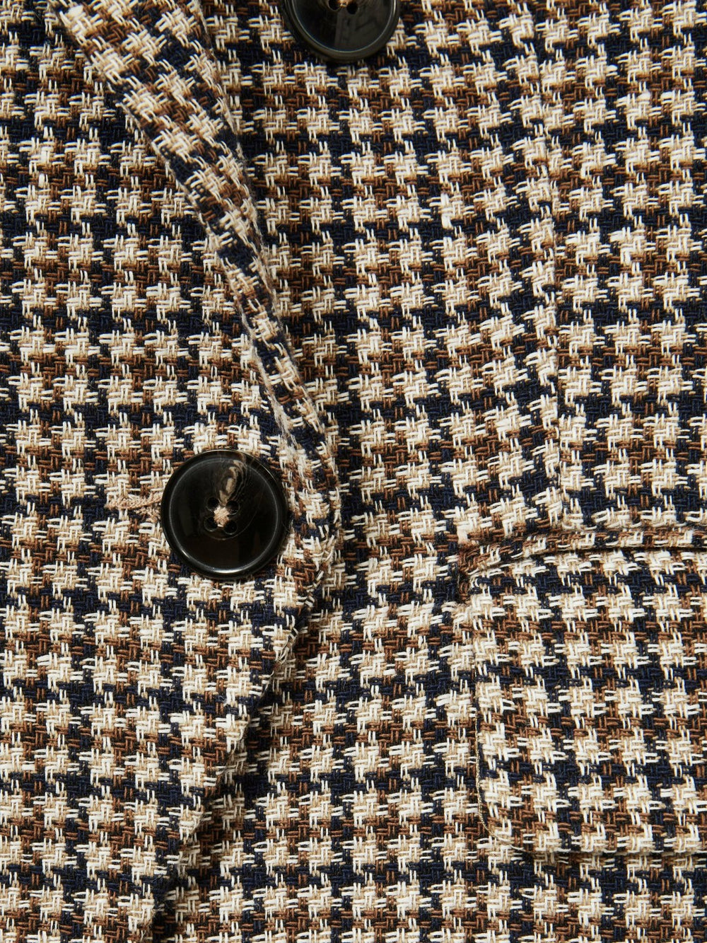 Petite Cotton-Linen Double-Breasted Houndstooth-Check Blazer Navy Neutral Check | Women