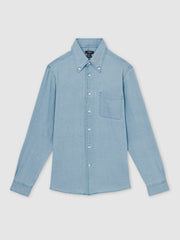 Cotton-Piqué Button-Down Chambray Shirt Washed Blue | Men