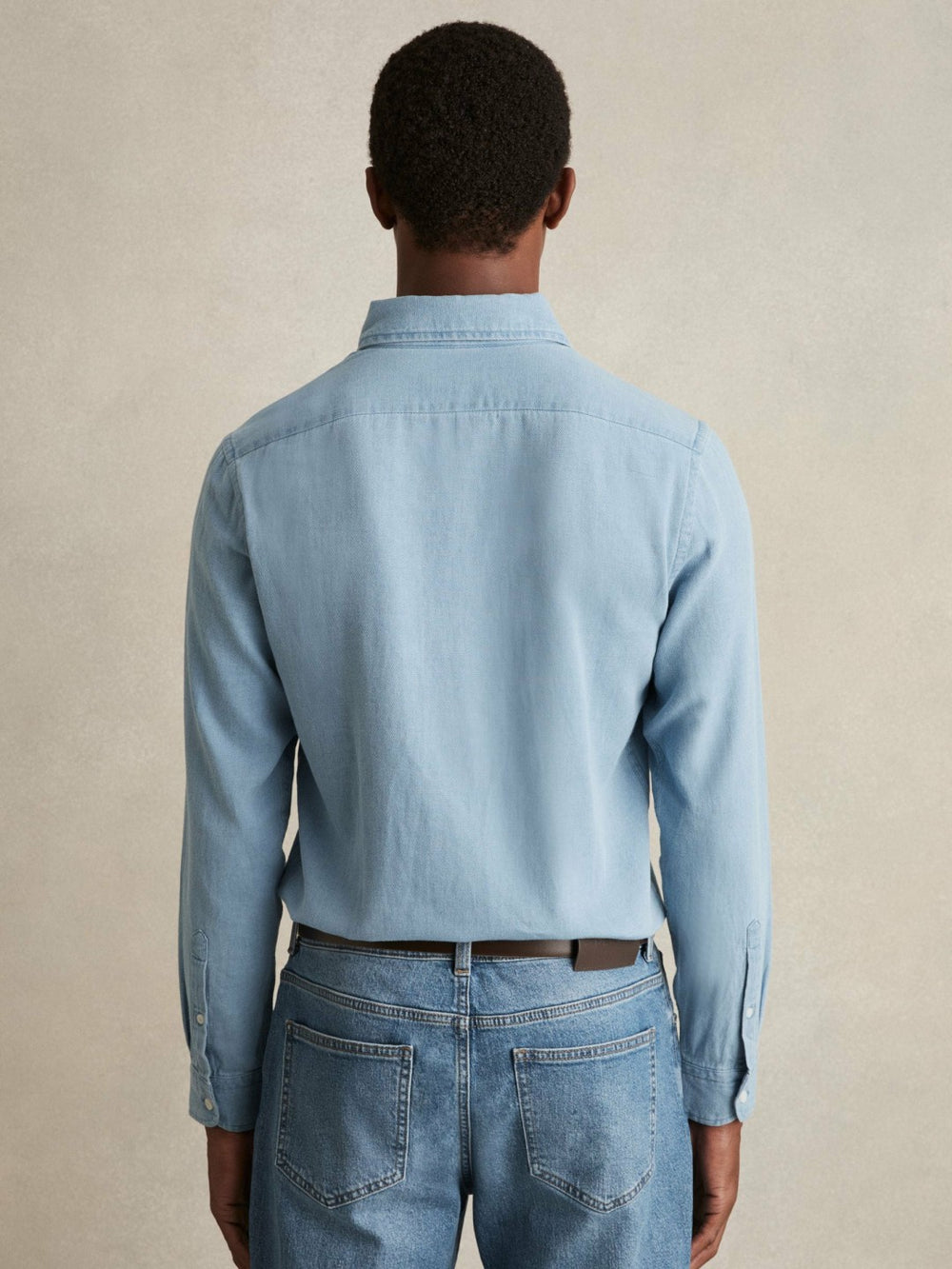 Cotton-Piqué Button-Down Chambray Shirt Washed Blue | Men