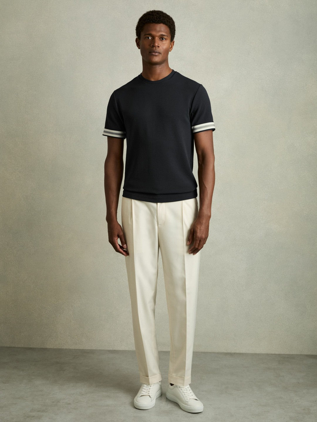 Tape-Cuff Textured T-Shirt Navy | Men