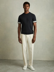 Tape-Cuff Textured T-Shirt Navy | Men