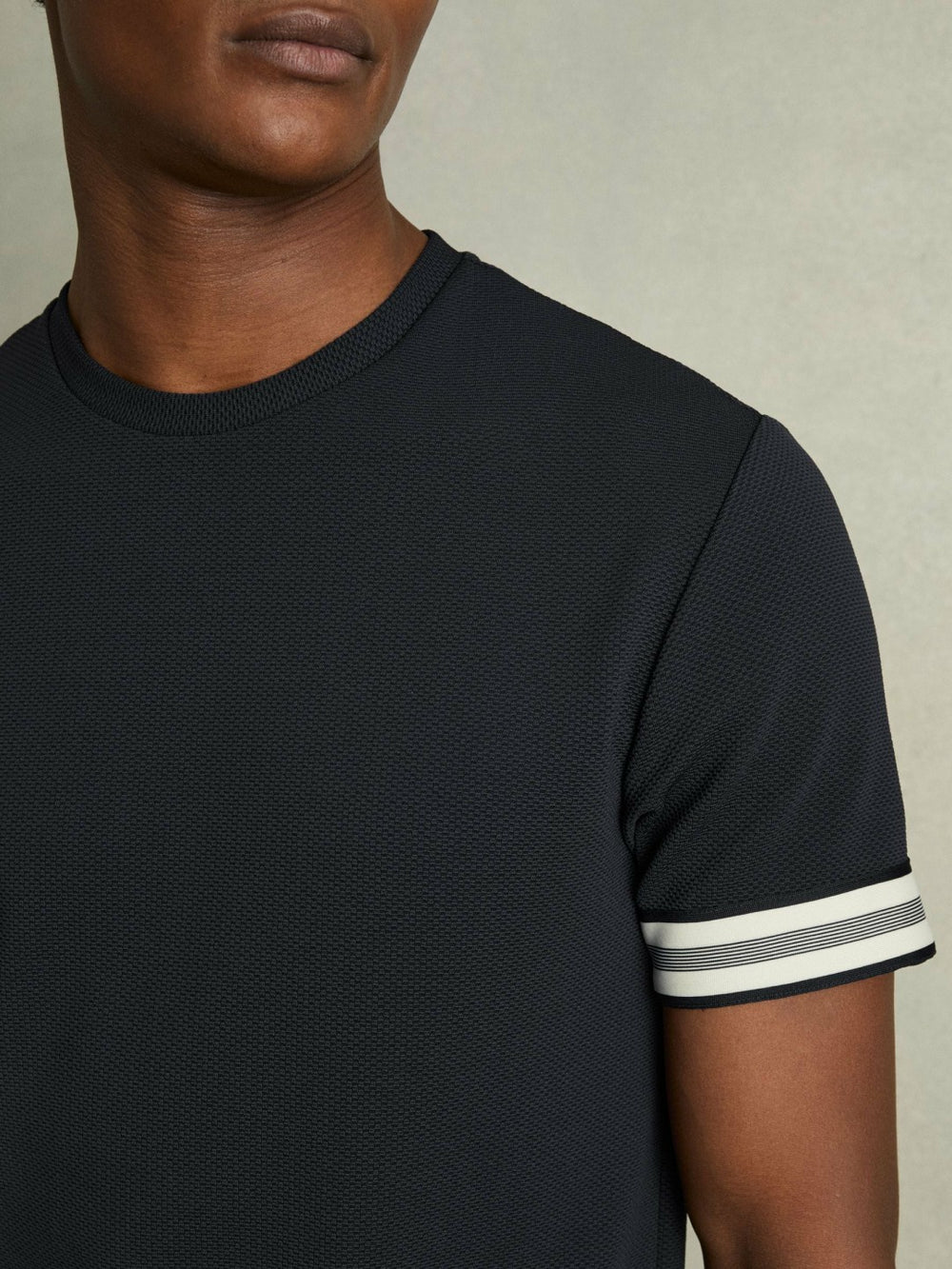 Tape-Cuff Textured T-Shirt Navy | Men