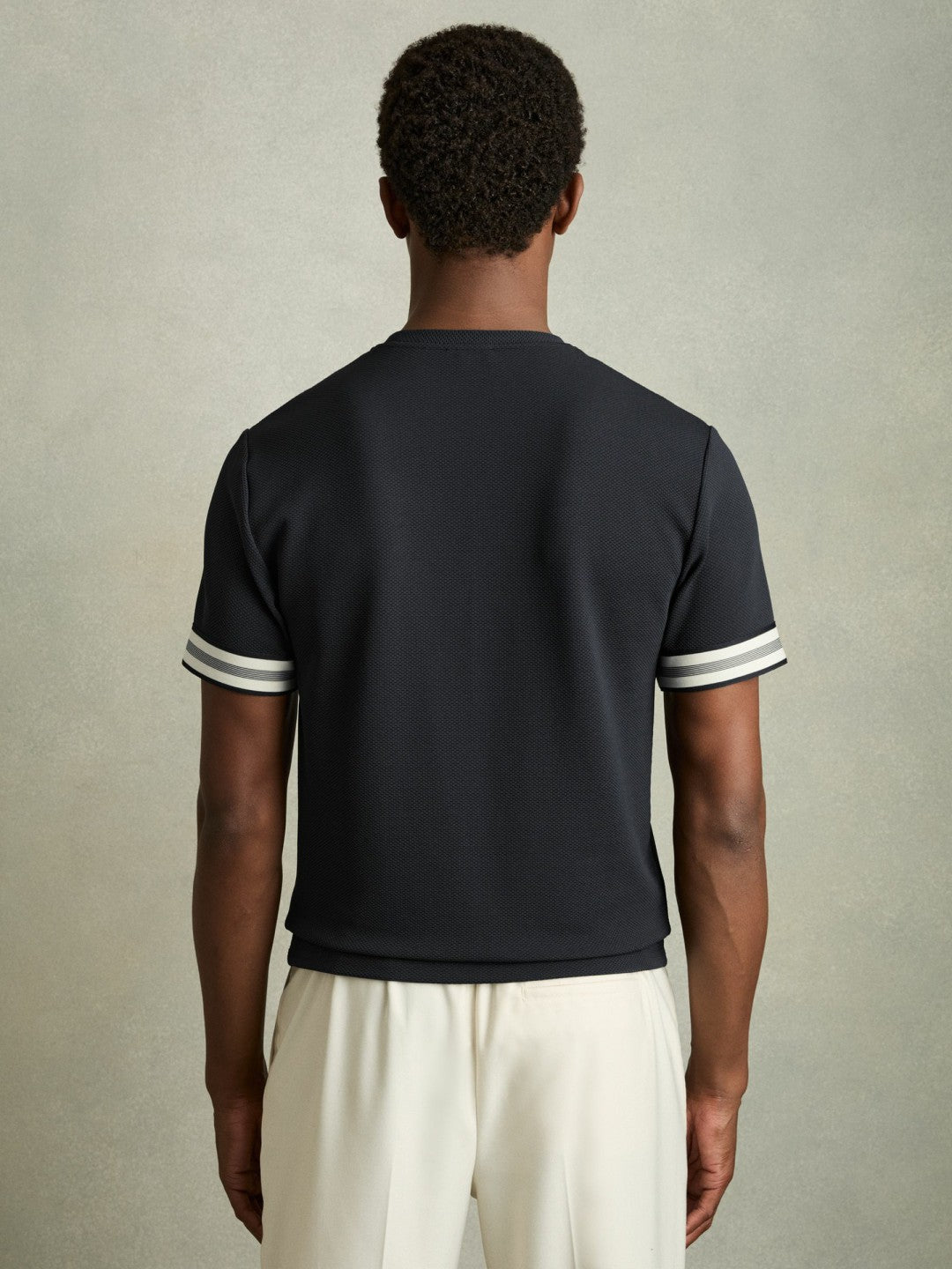 Tape-Cuff Textured T-Shirt Navy | Men