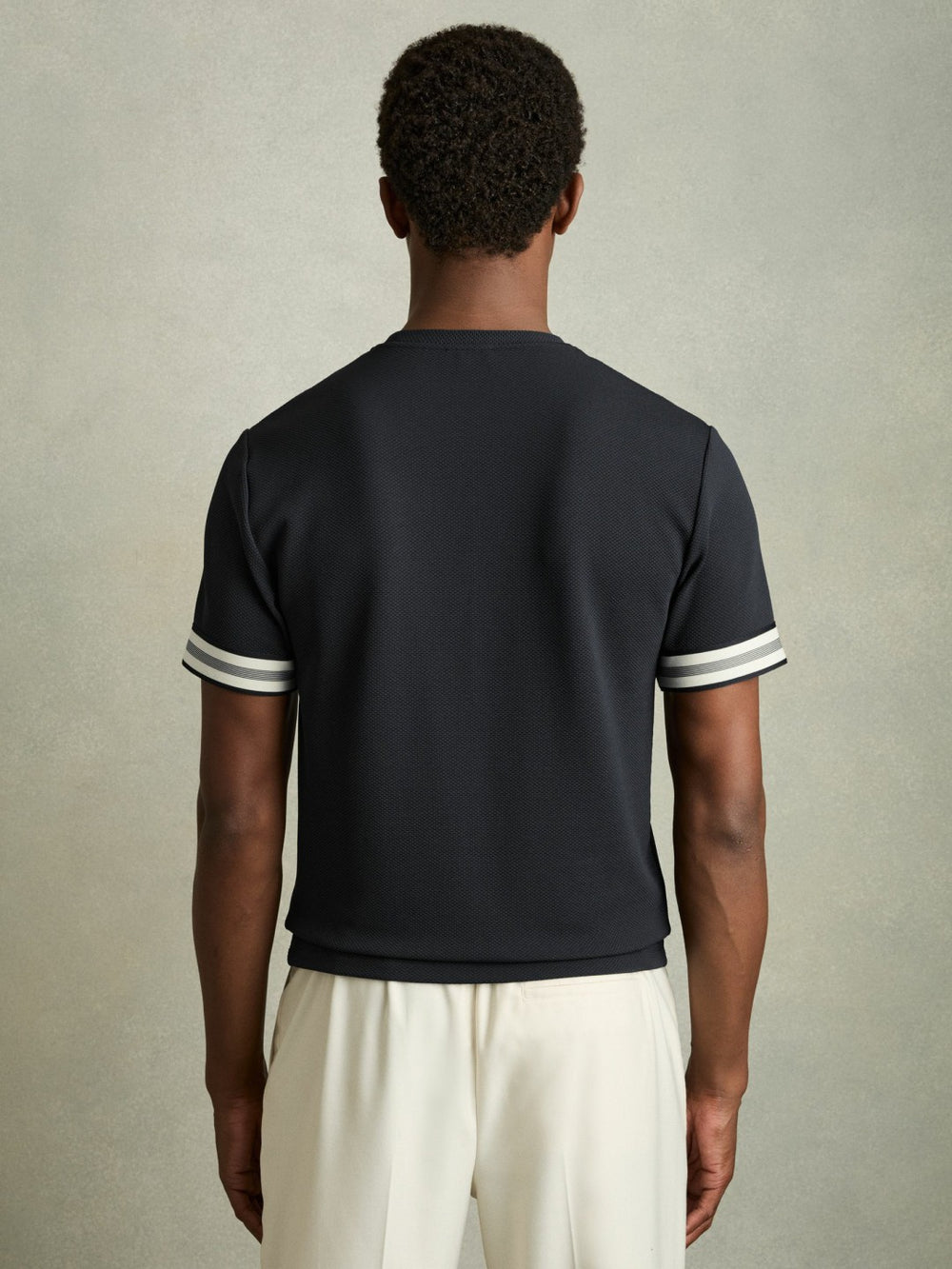 Tape-Cuff Textured T-Shirt Navy | Men
