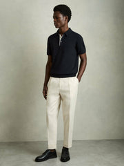 Contrast-Placket Polo Shirt With Cotton Navy | Men