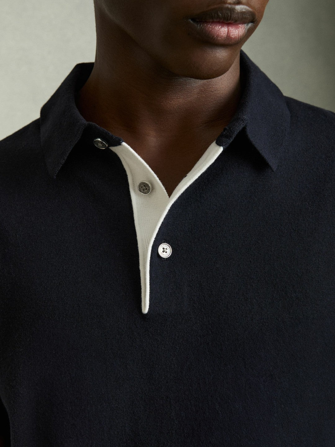 Contrast-Placket Polo Shirt With Cotton Navy | Men