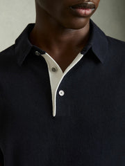 Contrast-Placket Polo Shirt With Cotton Navy | Men