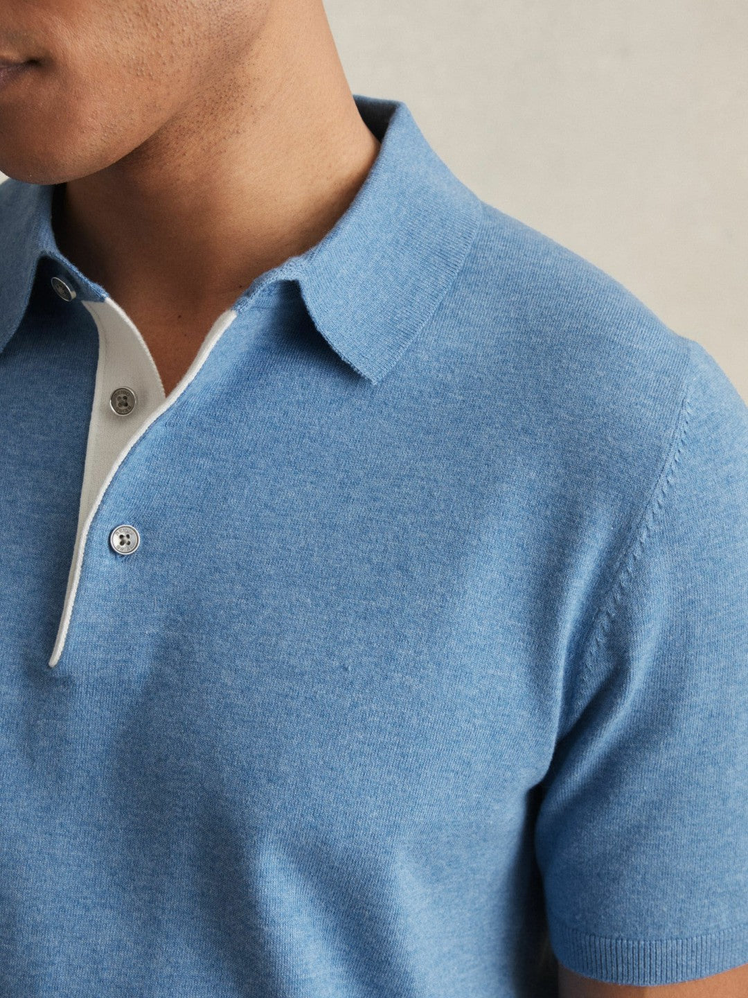 Contrast-Placket Polo Shirt With Cotton Blue | Men