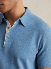 Contrast-Placket Polo Shirt With Cotton Blue | Men