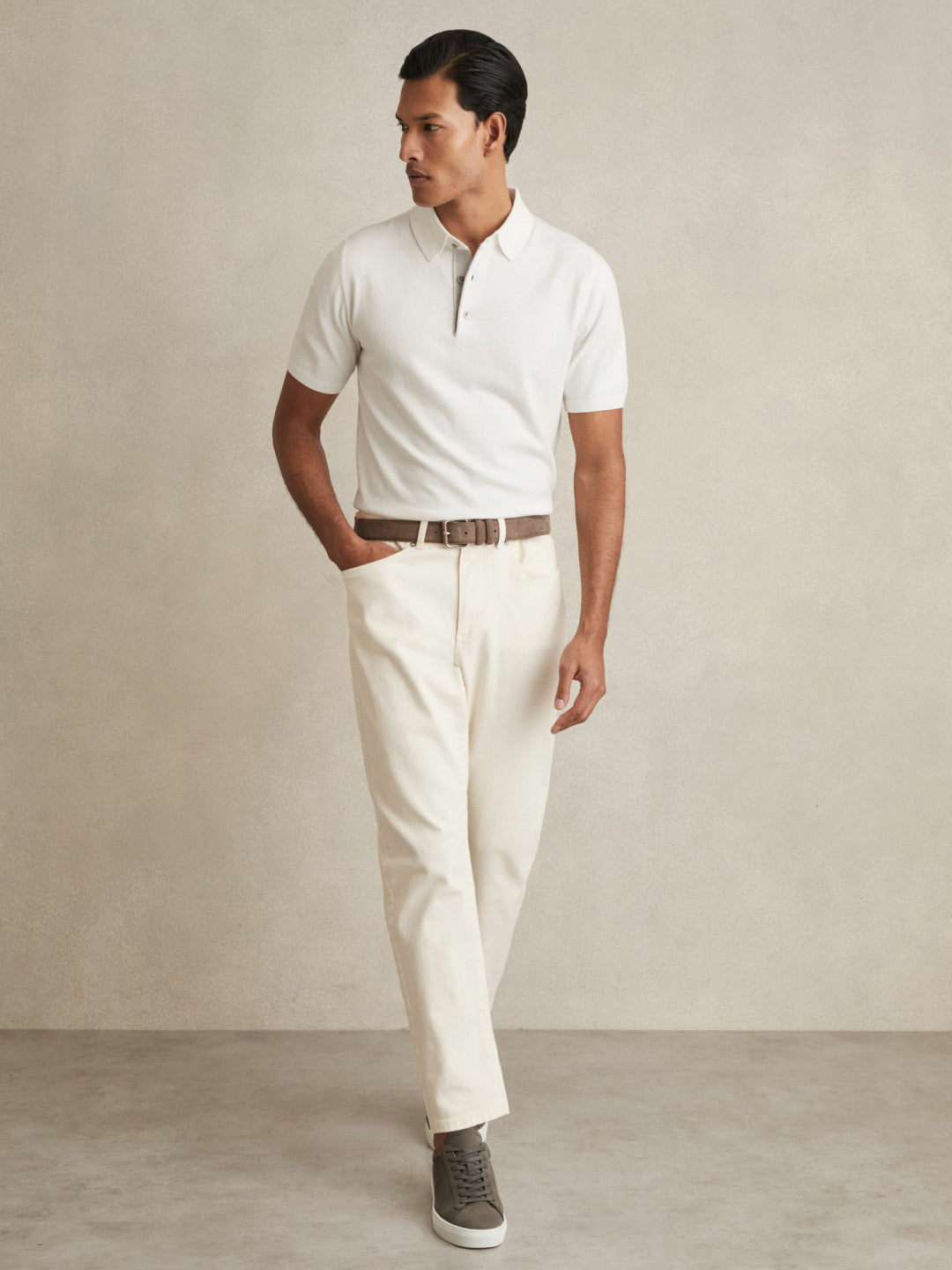 Contrast-Placket Polo Shirt With Cotton White | Men
