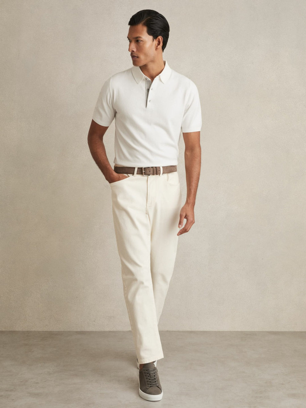 Contrast-Placket Polo Shirt With Cotton White | Men