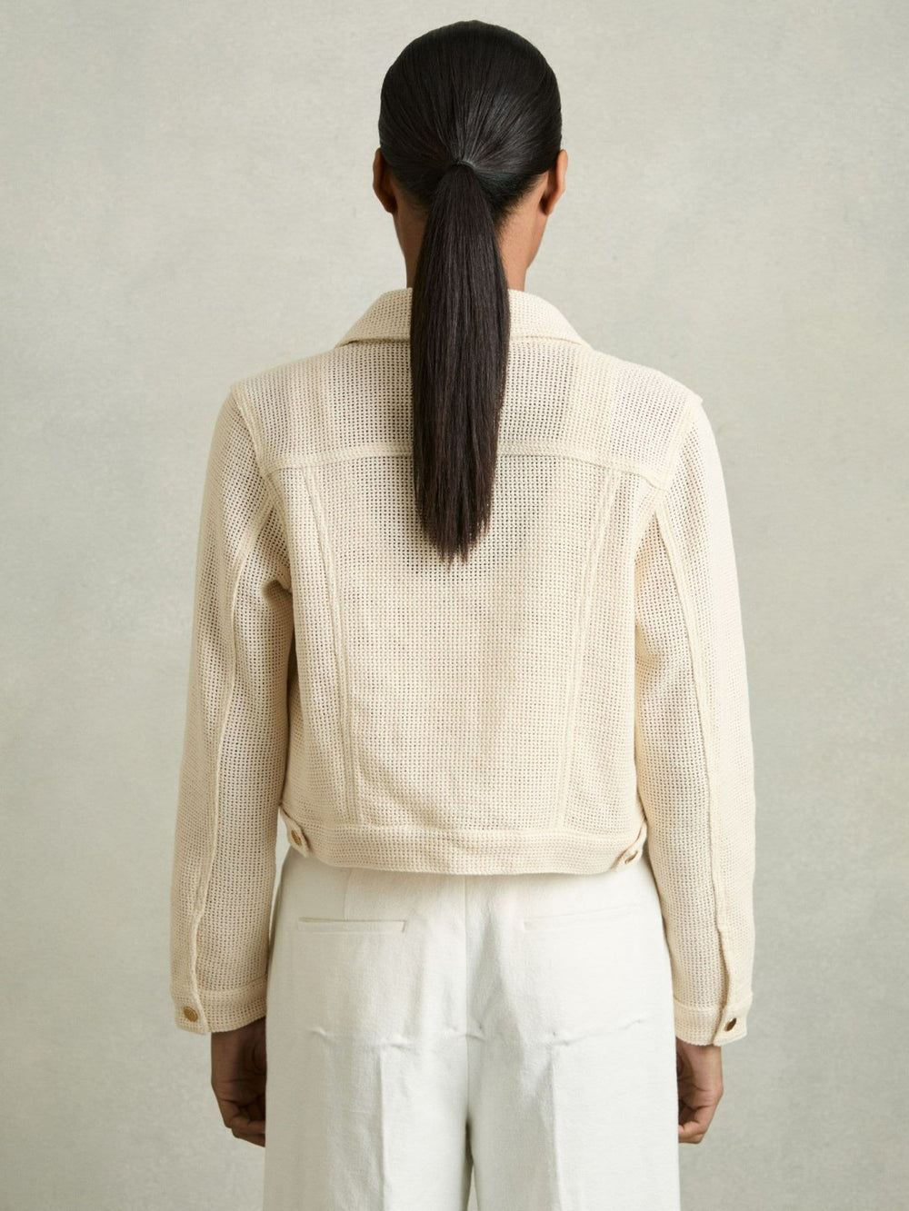 Cotton-Blend Textured Trucker Jacket Neutral | Women