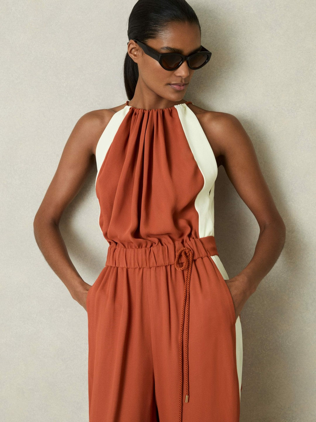Colour-Block Rope-Cord Jumpsuit Orange | Women