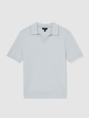 Open-Collar Textured Polo Shirt Soft Blue/White | Men