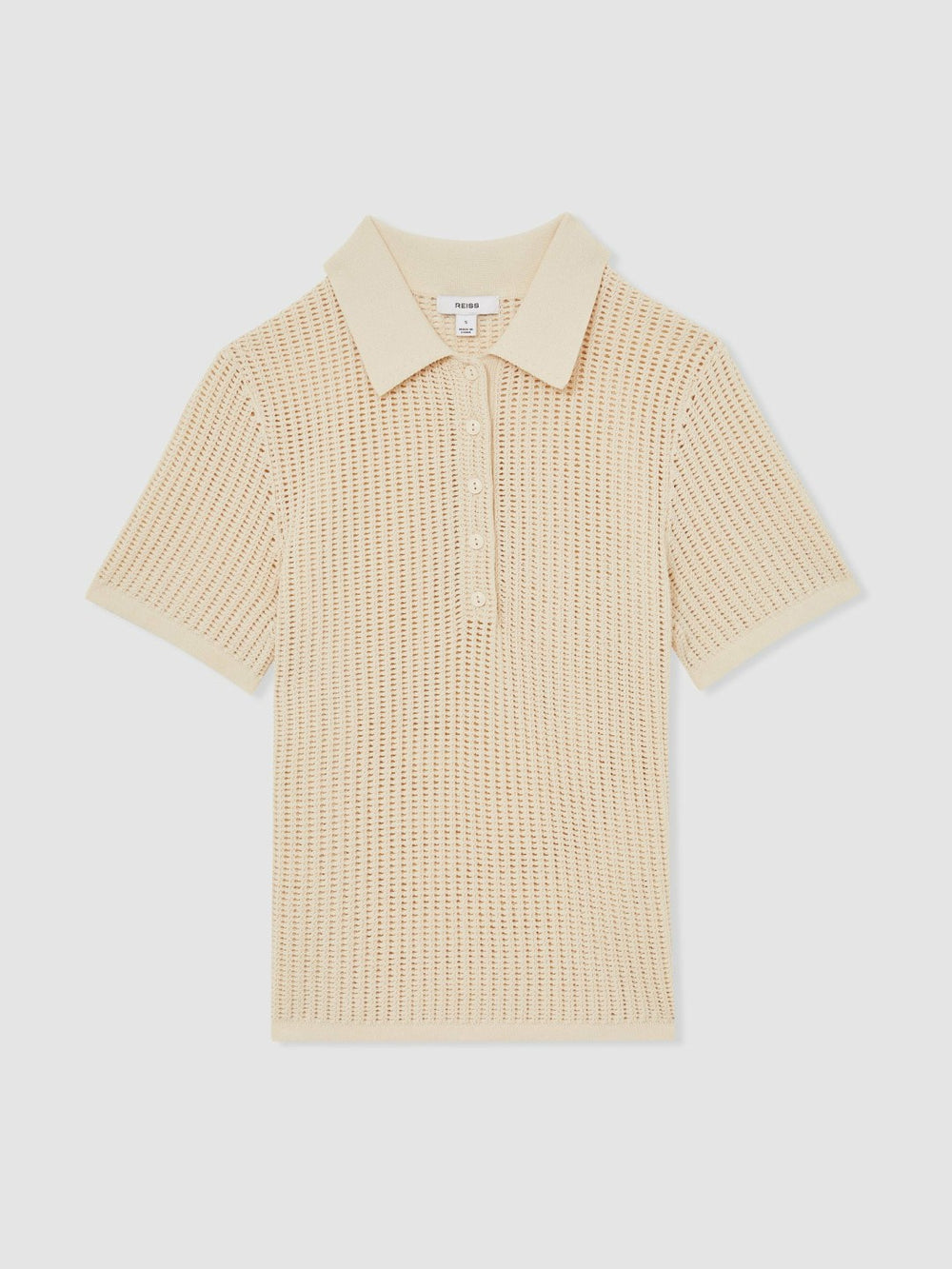 Cotton-Blend Open-Knit Polo Shirt Ivory | Women