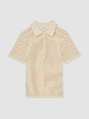 Cotton-Blend Open-Knit Polo Shirt Ivory | Women