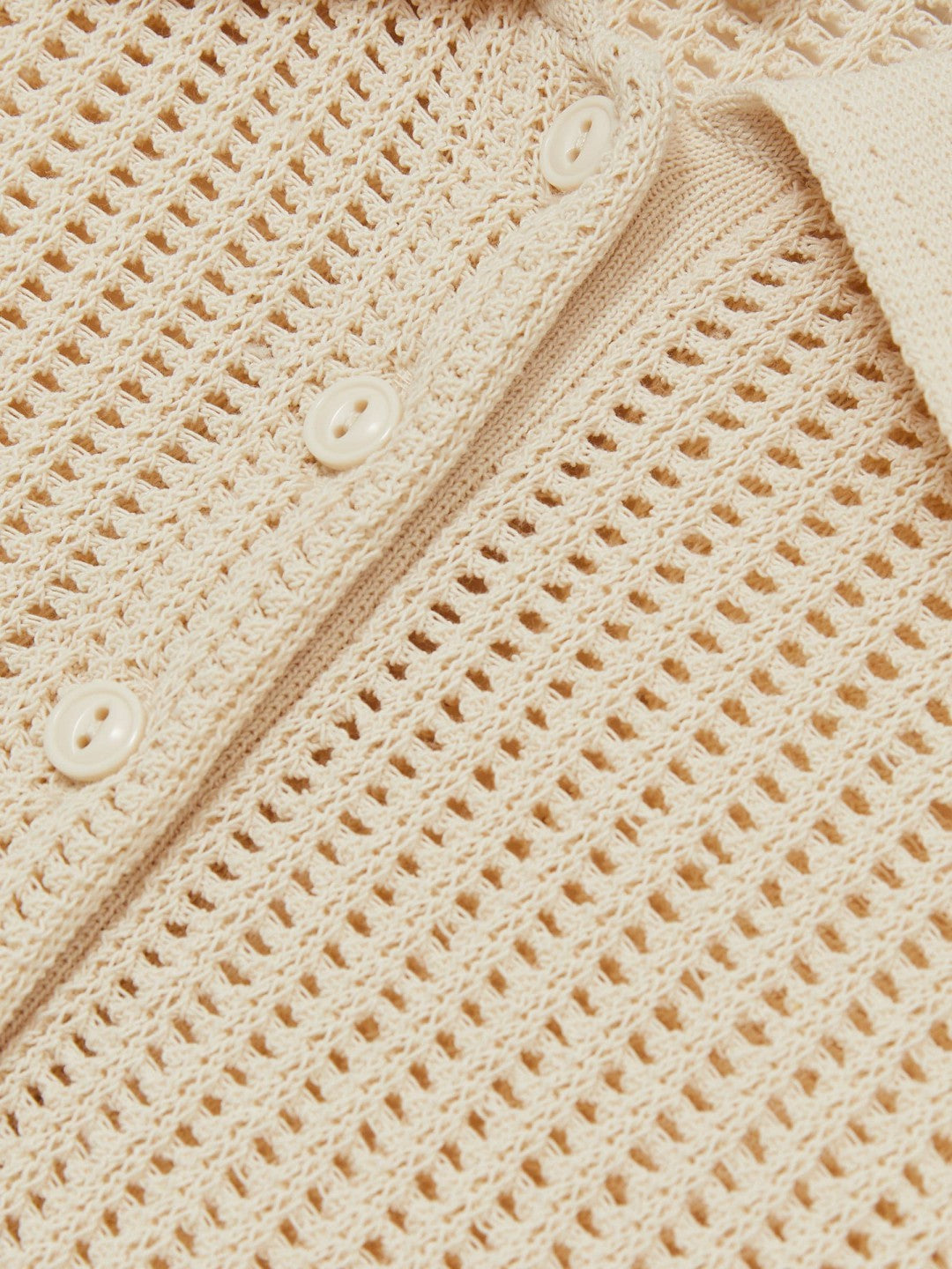 Cotton-Blend Open-Knit Polo Shirt Ivory | Women