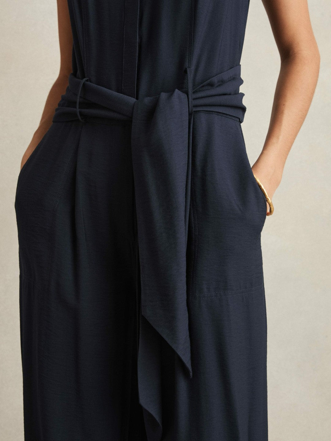 Wide-Leg Belted Jumpsuit Navy | Women