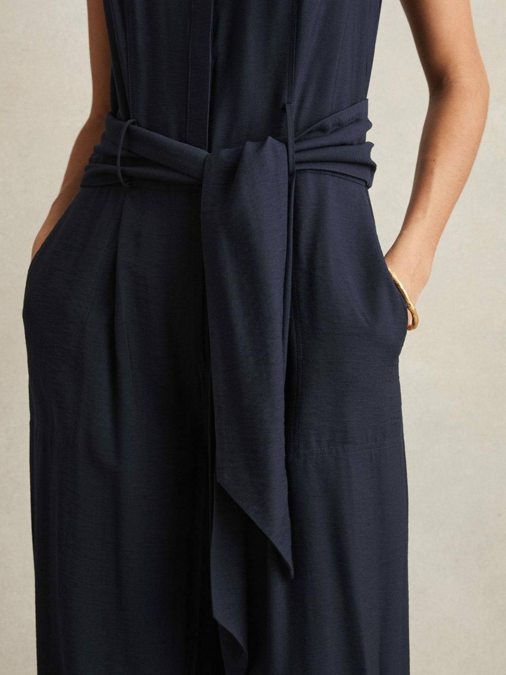 Wide-Leg Belted Jumpsuit Navy | Women