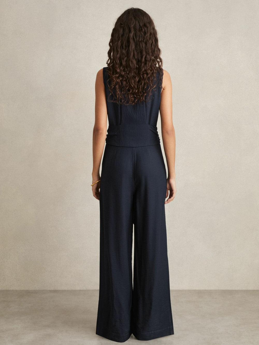 Wide-Leg Belted Jumpsuit Navy | Women