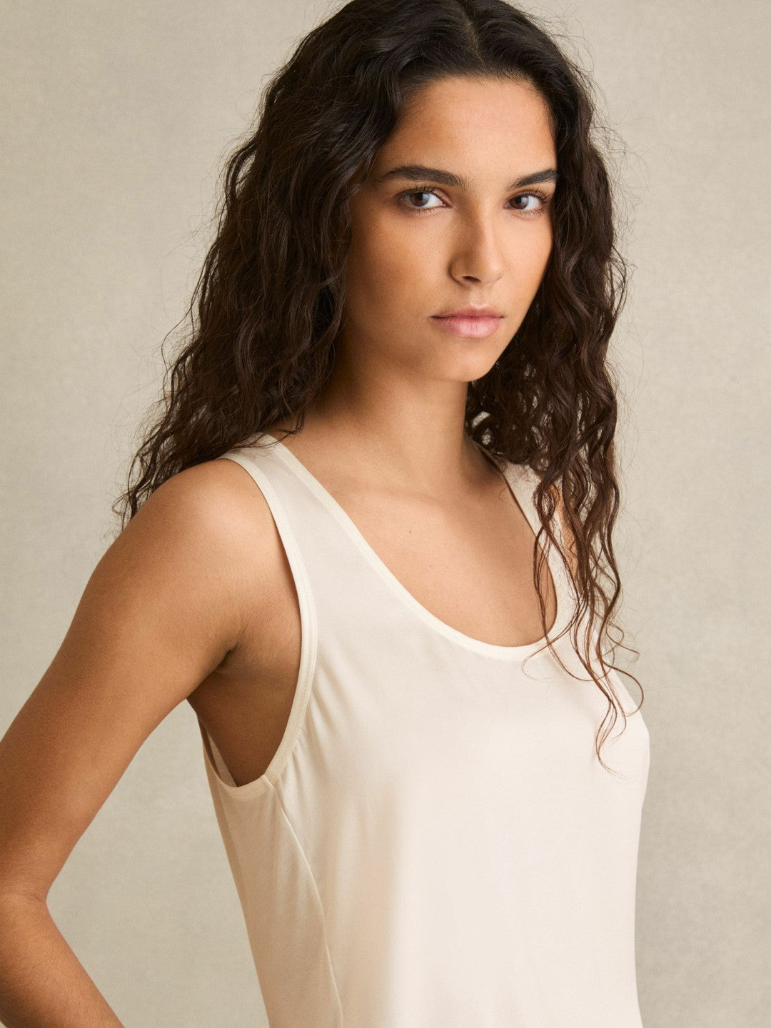Silk-Front Cami Top White | Women