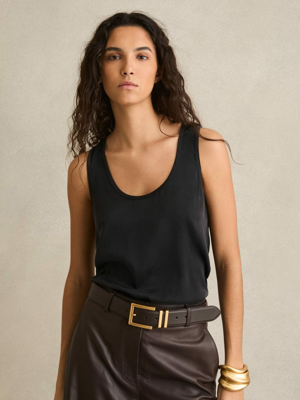 Silk-Front Cami Top Black | Women