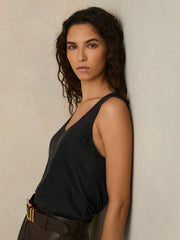 Silk-Front Cami Top Black | Women
