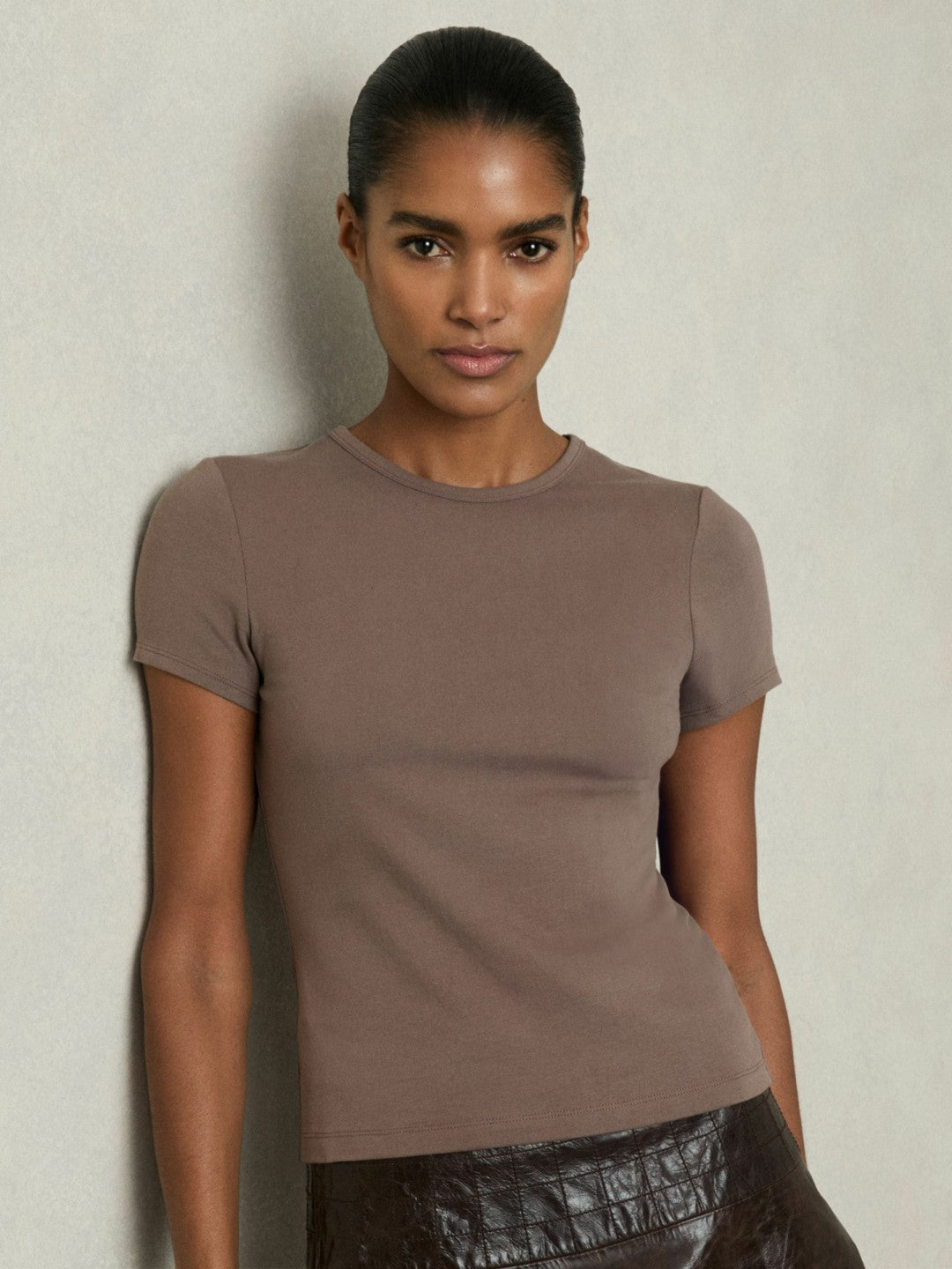 Stretch-Cotton Crew-Neck T-Shirt Mink | Women
