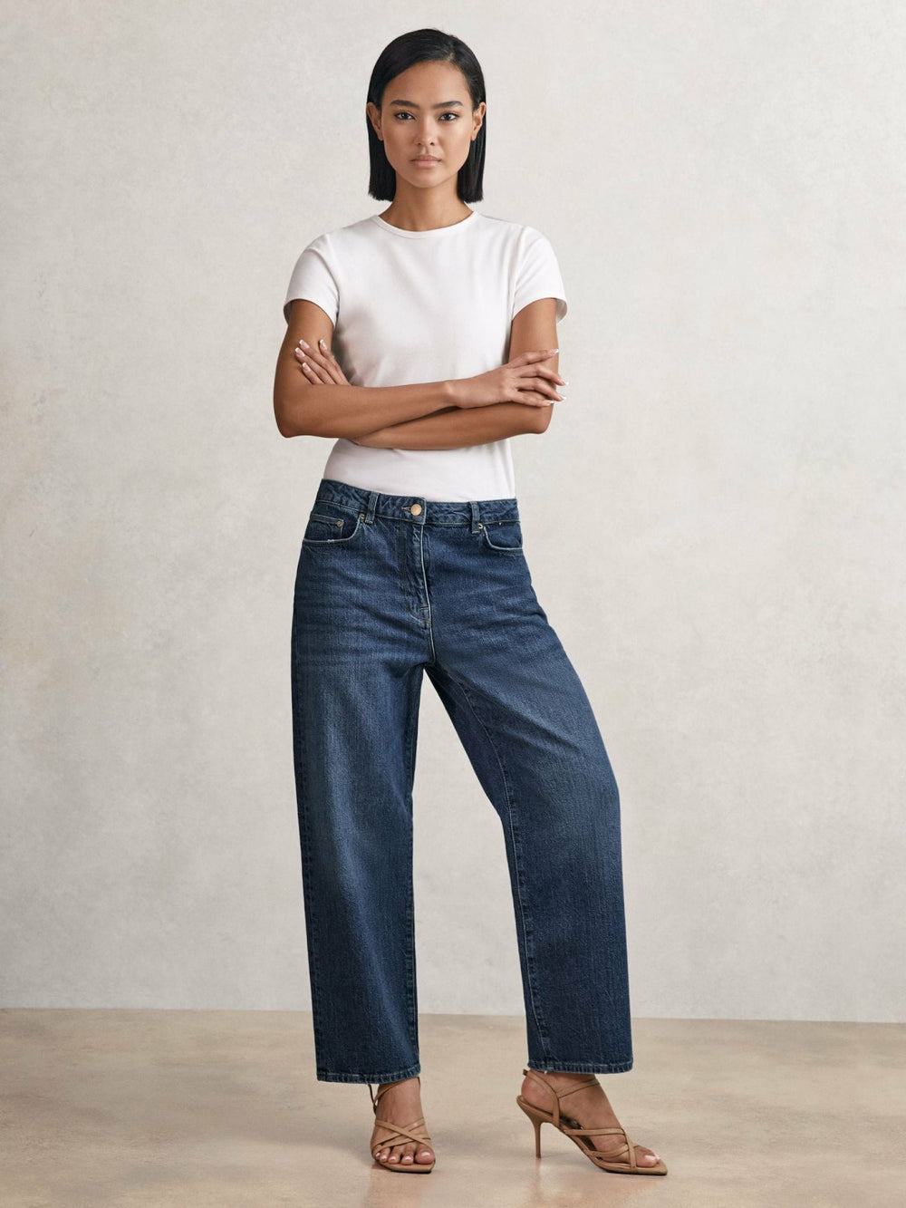 Petite Mid-Rise Straight-Leg Jeans Mid Blue | Women