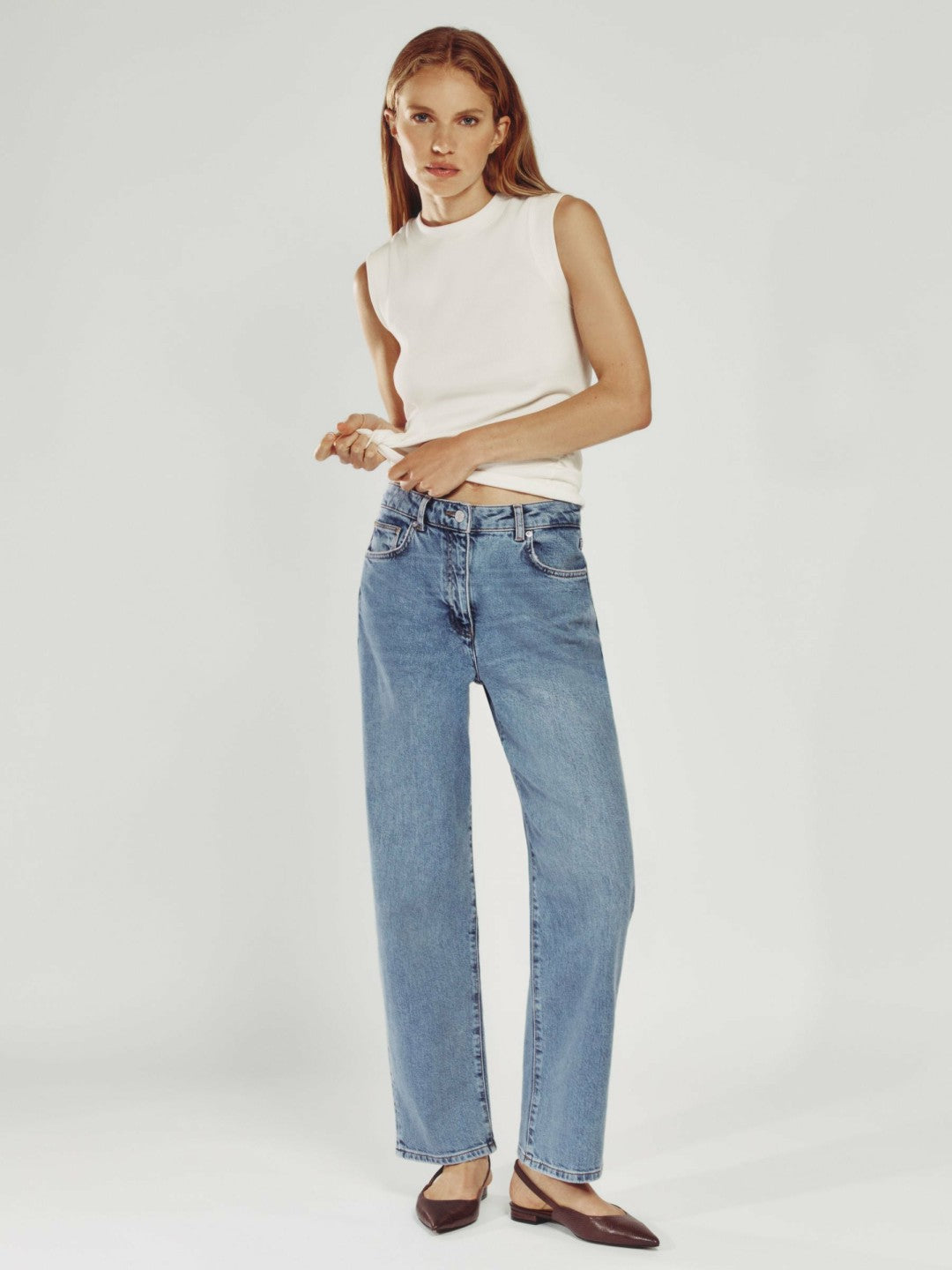 Petite Mid-Rise Straight-Leg Jeans Light Blue | Women