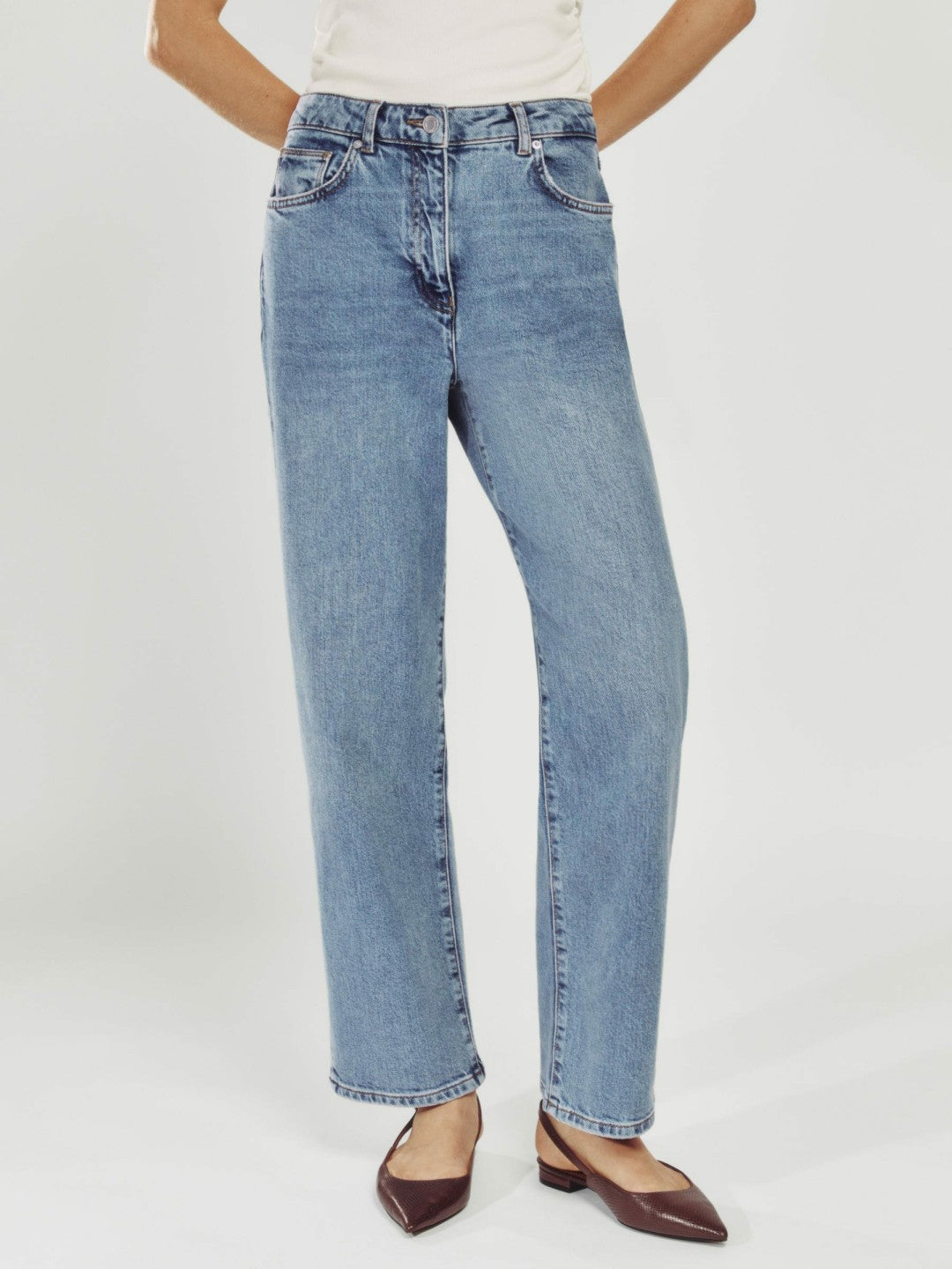 Petite Mid-Rise Straight-Leg Jeans Light Blue | Women