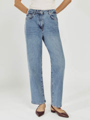 Petite Mid-Rise Straight-Leg Jeans Light Blue | Women