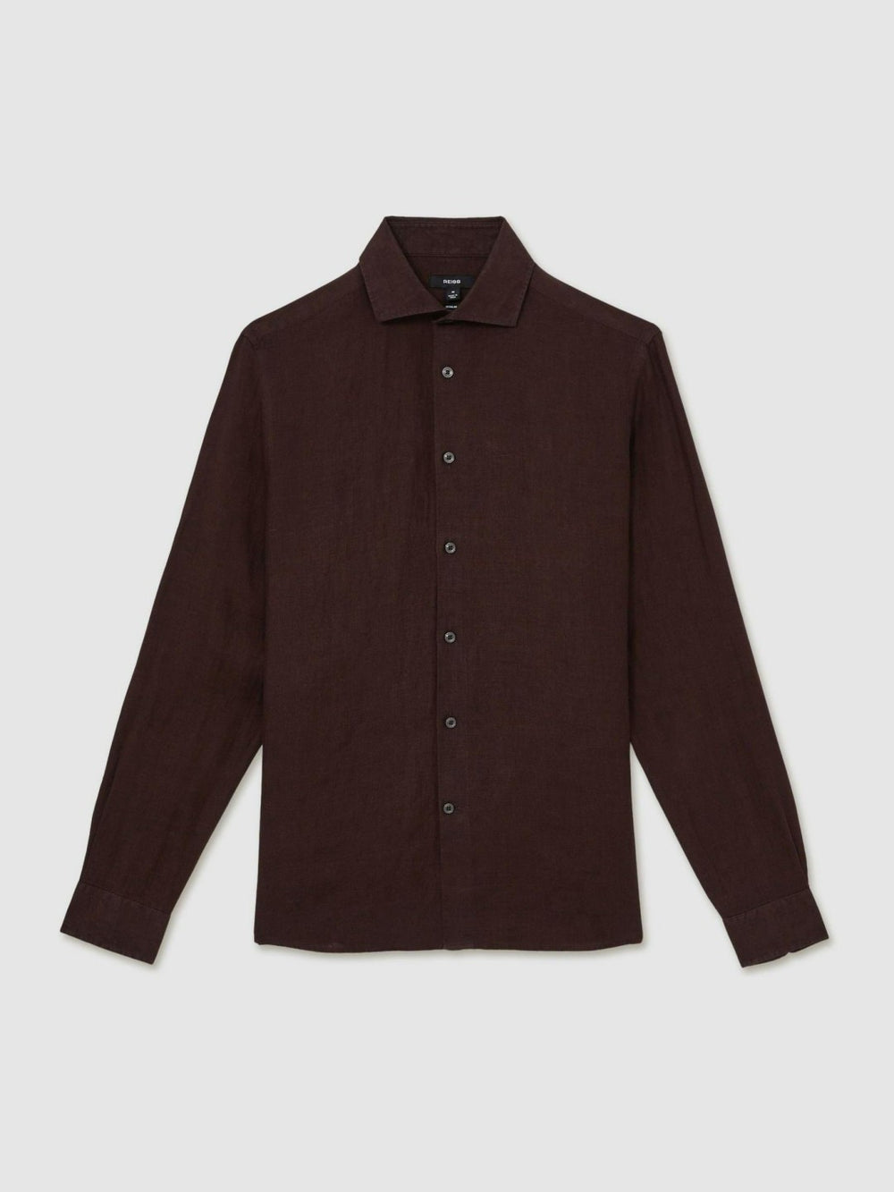 Linen Button-Through Shirt Dark Brown | Men