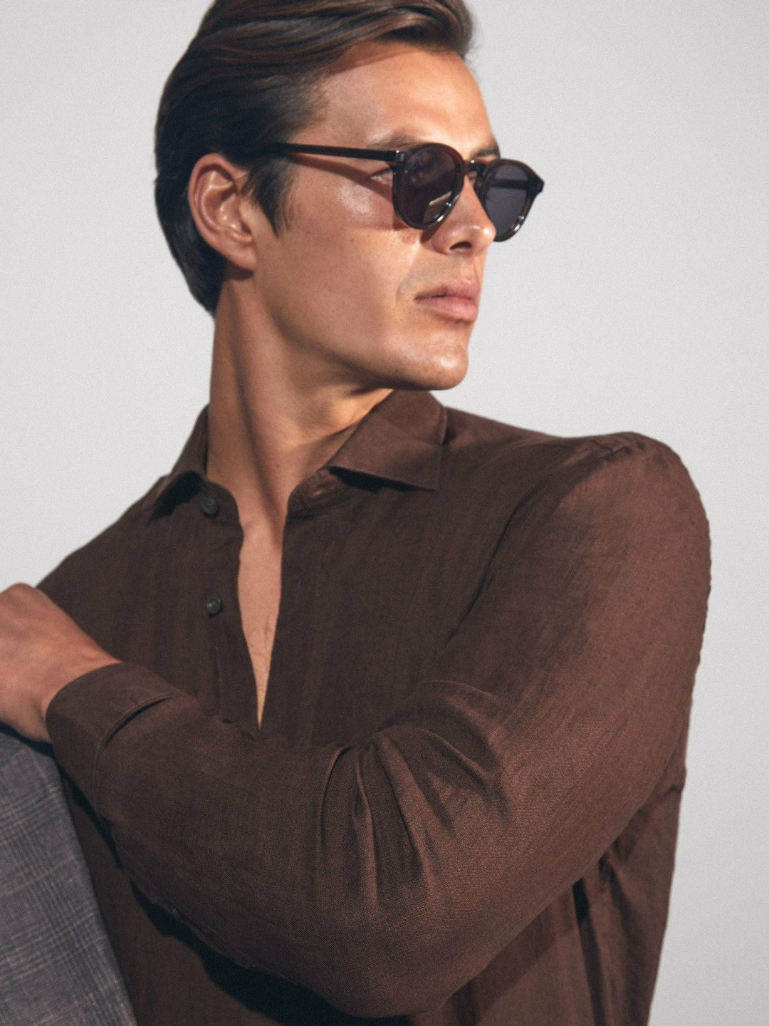 Linen Button-Through Shirt Dark Brown | Men