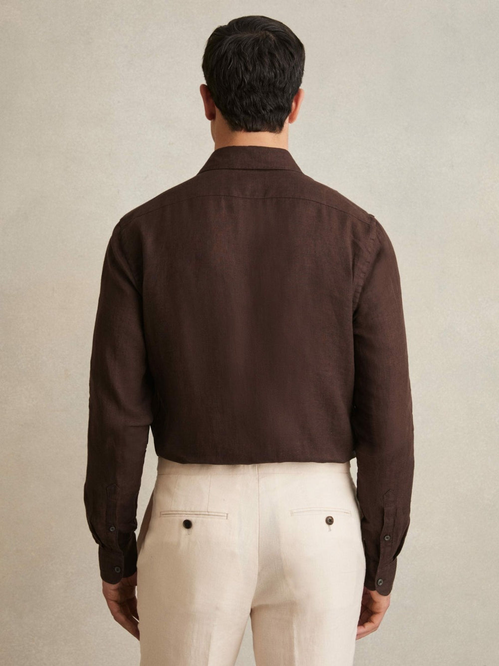 Linen Button-Through Shirt Dark Brown | Men