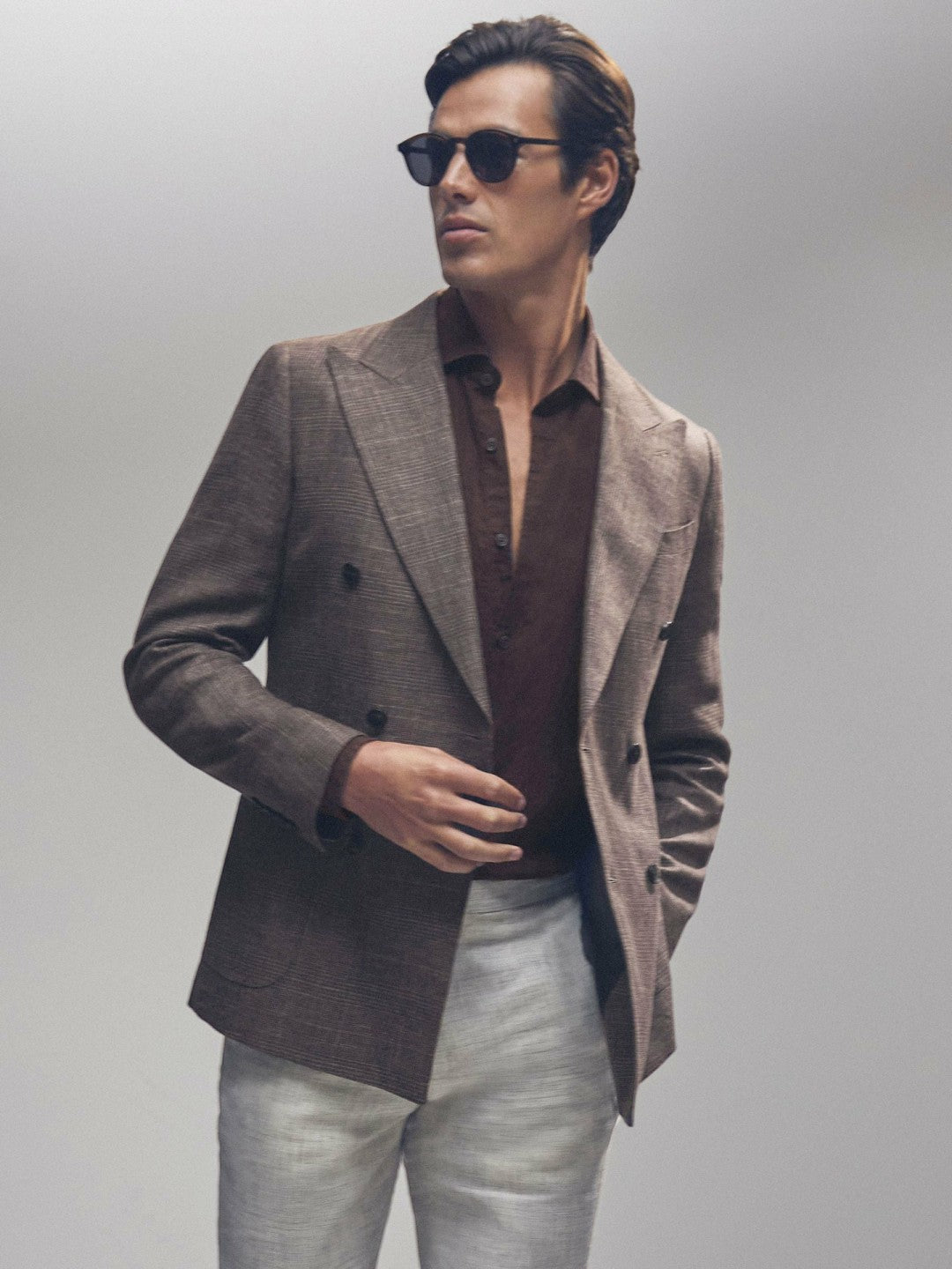 Linen Button-Through Shirt Dark Brown | Men