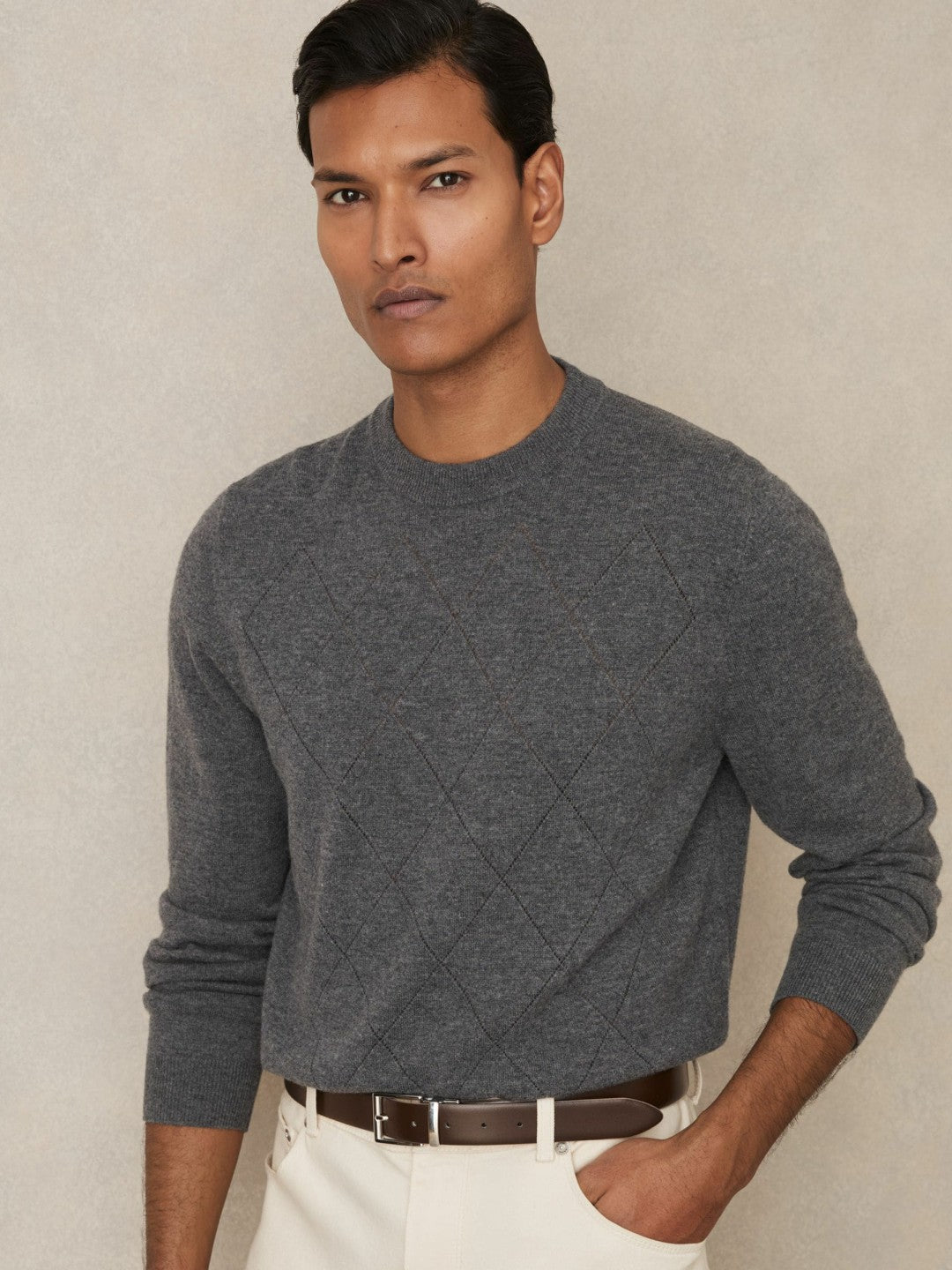 Leather Reversible Belt Stone/Dark Brown | Men