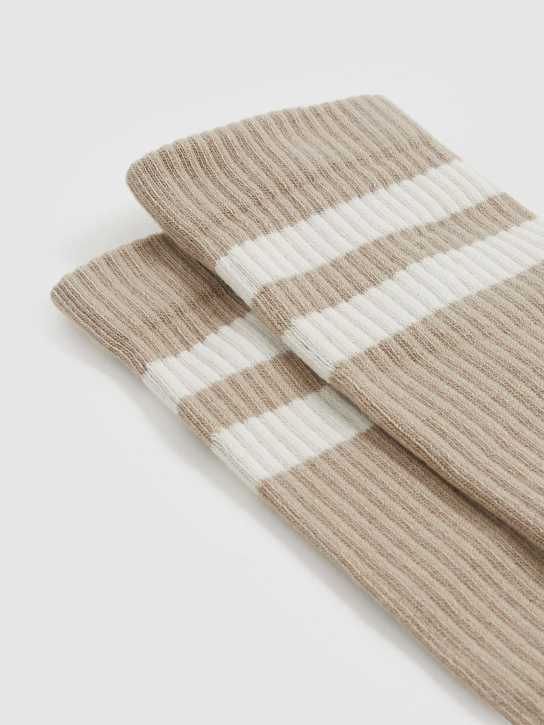 Cotton-Blend Double-Stripe Socks Taupe/Ecru | Men