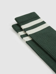 Cotton-Blend Double-Stripe Socks Pine Green/Ecru | Men