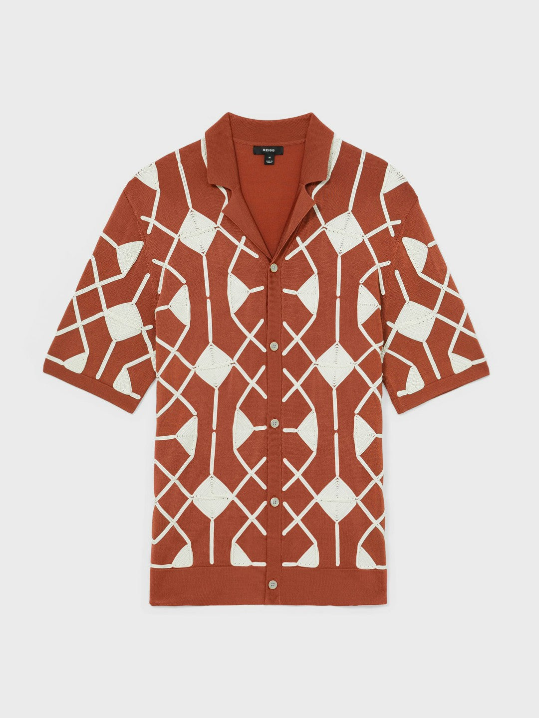 Geometric Embroidery Knit Shirt Paprika Red | Men
